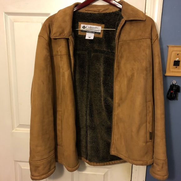 Columbia brown suede jacket with faux fur lining